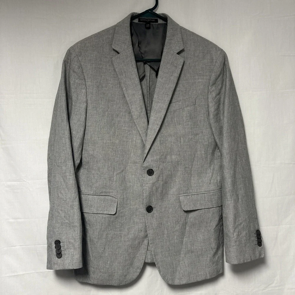 Banana Republic Men's 42R Linen Blend Micro Houndstooth Blazer Jacket Button